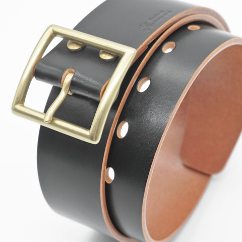 OGL Vintage 1.75 Leather Belt Hand-Dyed Black handmade full-grain leather wide solid brass buckle
