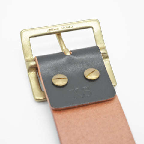 OGL Vintage 1.75 Leather Belt Hand-Dyed Black handmade full-grain leather showing wide solid brass buckle