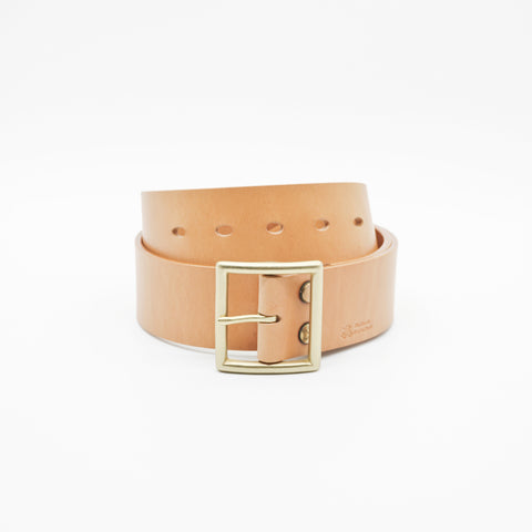 OGL Vintage 1.75 Leather Belt Natural handmade full-grain leather wide solid brass buckle