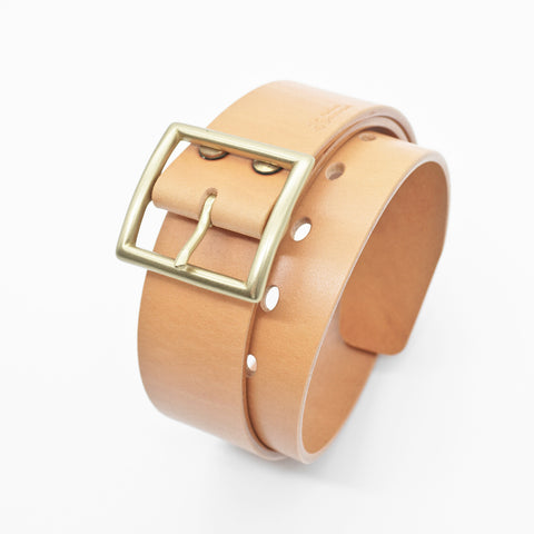 OGL Vintage 1.75 Leather Belt Natural handmade full-grain leather wide solid brass buckle
