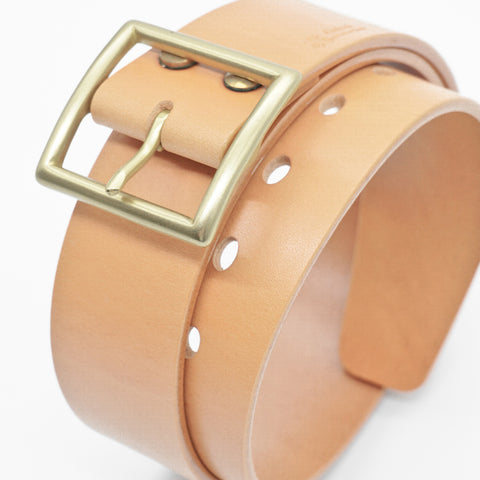 OGL Vintage 1.75 Leather Belt Natural handmade full-grain leather wide solid brass buckle