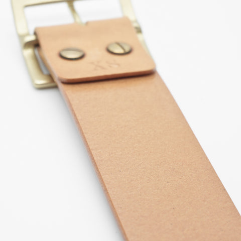 OGL Vintage 1.75 Leather Belt Natural handmade full-grain leather wide solid brass buckle