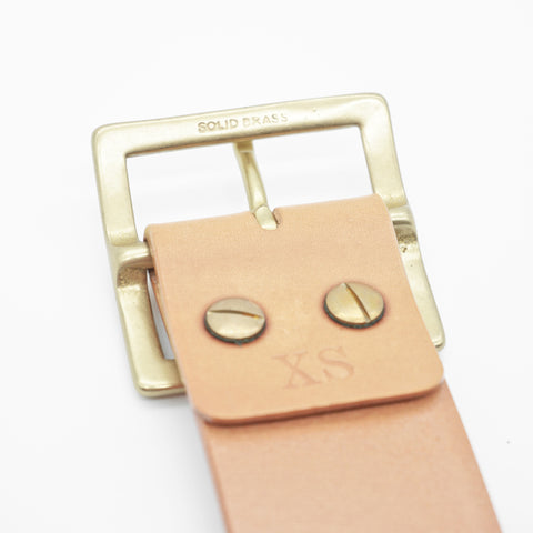 OGL Vintage 1.75 Leather Belt Natural handmade full-grain leather wide showing solid brass buckle
