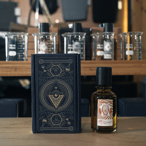 Bottle of Conquestor Oil de Parfum, warm and woody aroma