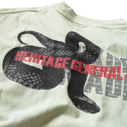 HGS Mukden-Made Boxy Snake T-Shirt in Mint back close-up graphic detail, heritage-inspired tee by Heritage General Store