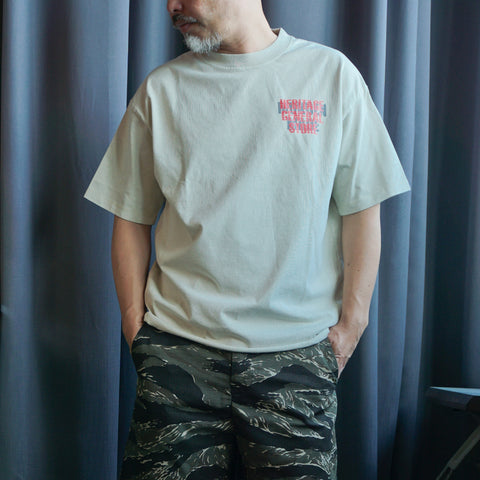 HGS Mukden-Made Boxy Snake T-Shirt in Mint of model wearing front graphic detail in Rugged Gentlemen Shoppe Singapore, heritage-inspired tee by Heritage General Store