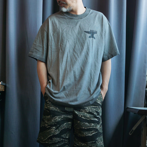 HGS Mukden-Made Boxy T-Shirt Washed Grey of model wearing front graphic detail in Rugged Gentlemen Shoppe Singapore, heritage inspired tee by Heritage General Store