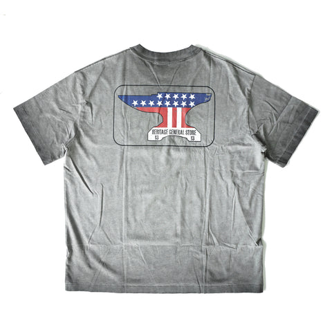 HGS Mukden-Made Boxy T-Shirt Washed Grey back graphic detail, heritage inspired tee by Heritage General Store
