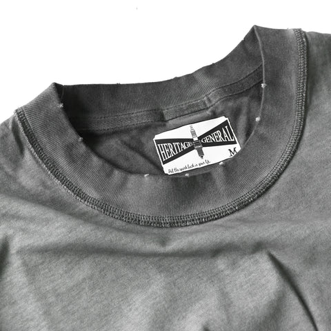 HGS Mukden-Made Boxy T-Shirt Washed Grey neckline detail, heritage inspired tee by Heritage General Store