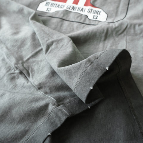HGS Mukden-Made Boxy T-Shirt Washed Grey hem detail, heritage inspired tee by Heritage General Store
