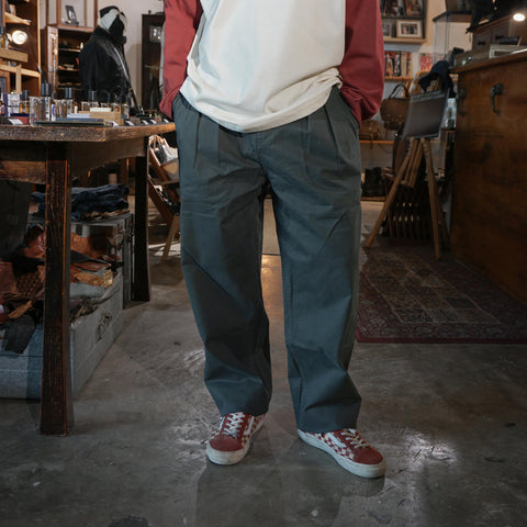 HGS Pleated Jester Pants in Grey model wearing front view in Rugged Gentlemen Shoppe Singapore, rugged workwear pants by Heritage General Store