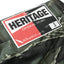 HGS Tiger Camouflage Shorts label patch view, rugged outdoor shorts by Heritage General Store
