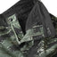 HGS Tiger Camouflage Shorts zipper view, rugged outdoor shorts by Heritage General Store