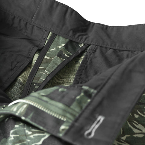 HGS Tiger Camouflage Shorts internal lining view, rugged outdoor shorts by Heritage General Store
