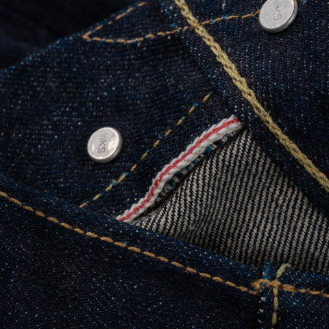 18oz Vintage Selvedge Denim Sederhana/Tinggi Seluar Jeans Potongan Tirus IH888S-18 - Indigo