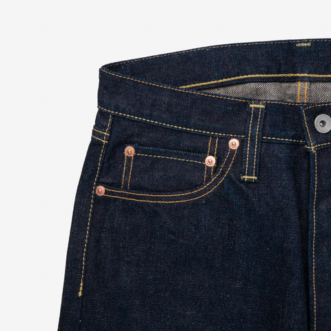 18oz Vintage Selvedge Denim Sederhana/Tinggi Seluar Jeans Potongan Tirus IH888S-18 - Indigo