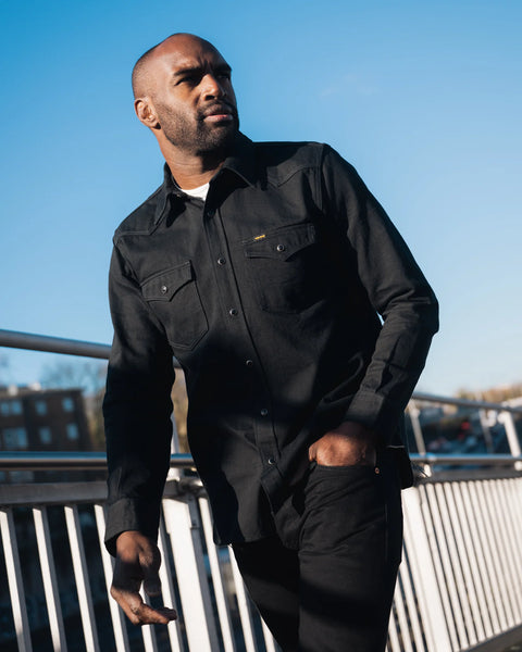 12oz Selvedge Denim Western Shirt "The Johnny Cash III" IHSH-218-BLK - Black