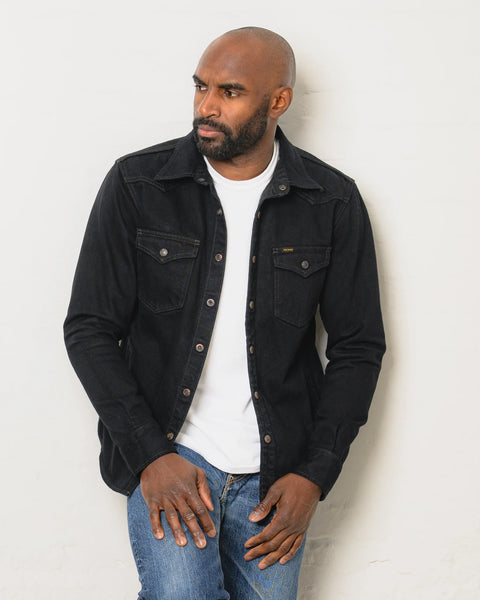 18oz Vintage Selvedge Denim CPO Shirt IHSH-293-OD - Indigo Overdyed Black