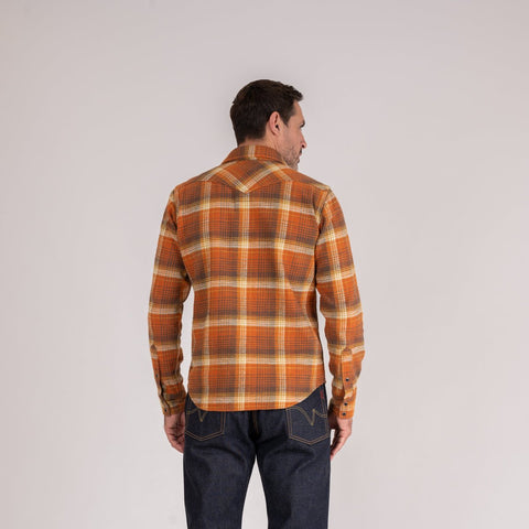 12oz Slubby Heavy Flannel Check Western Shirt IHSH399-ORA - Orange