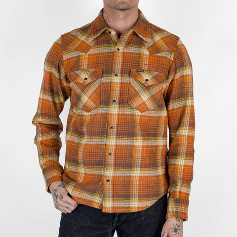 12oz Slubby Heavy Flannel Check Western Shirt IHSH399-ORA - Orange