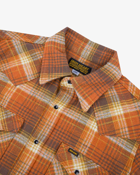 12oz Slubby Heavy Flannel Check Western Shirt IHSH399-ORA - Orange