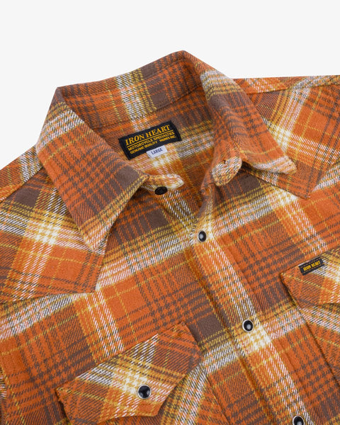 12oz Slubby Heavy Flannel Check Western Shirt IHSH399-ORA - Orange