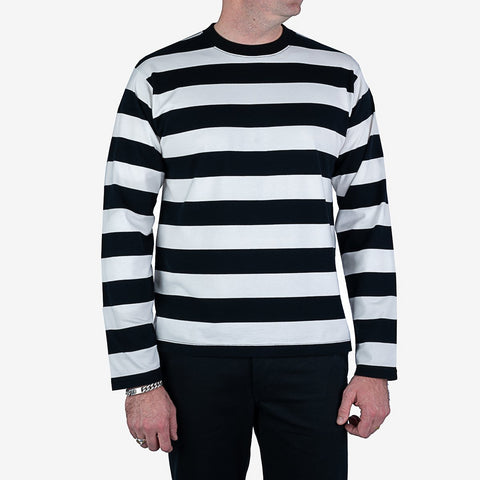 7.5oz Cotton Long-Sleeved Crew Neck Border Tee IHTB09-BLK - Black and White Stripes