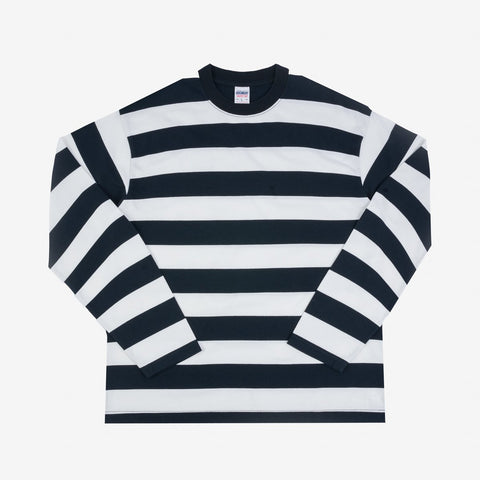 7.5oz Cotton Long-Sleeved Crew Neck Border Tee IHTB09-BLK - Black and White Stripes