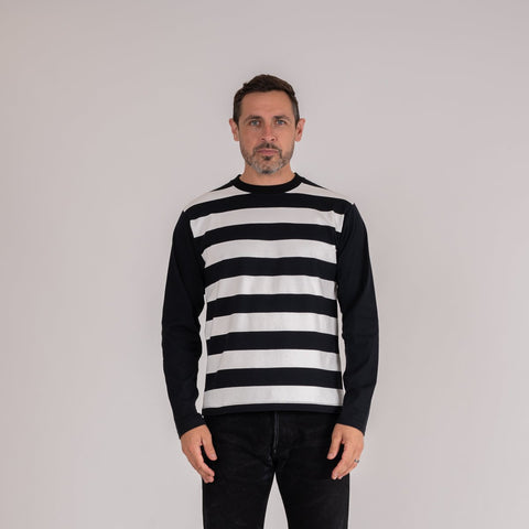 7.5oz Cotton Long-Sleeved Crew Neck Border Tee IHTB11-BLK - Black Body with Striped Arms