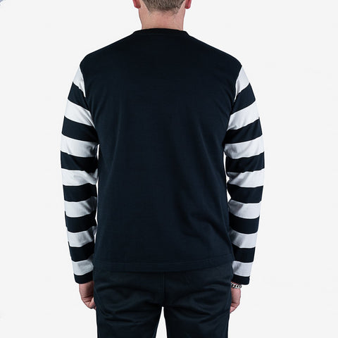 7.5oz Cotton Long-Sleeved Crew Neck Border Tee IHTB11-BLK - Black Body with Striped Arms