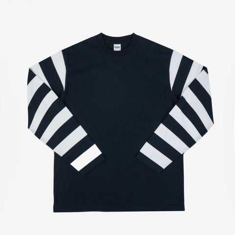 7.5oz Cotton Long-Sleeved Crew Neck Border Tee IHTB11-BLK - Black Body with Striped Arms