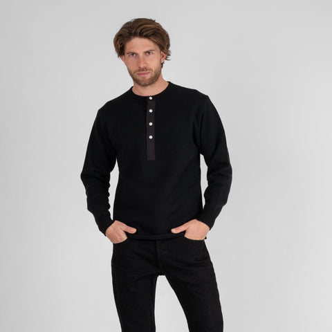 11oz Henley Long Sleeved Sweater IHTL-2401- Black