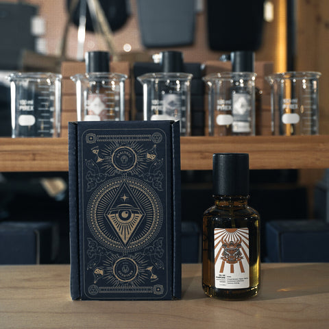 Bottle of Kasai Oil de Parfum featuring vetiver, orange blossom and spices, available in Singapore & Worldwide.