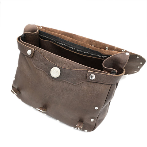 OGL 9981 Studded MTC Leather Saddle Messenger Bag Brown