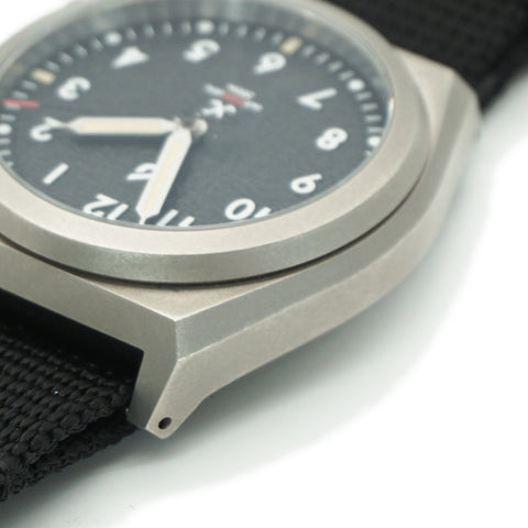 Obbi Good Label autOGLatic Field Watch close-up of titanium case