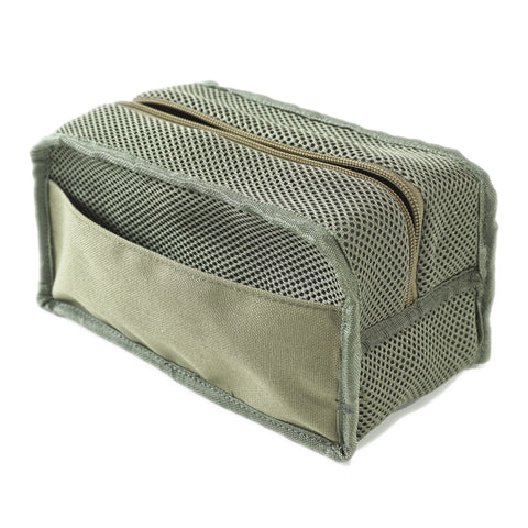 ORIGO Utility Dopp Kit in olive abrasion-resistant technical canvas flip inside-out showing internal construction and internal pockets by Obbi Good Label.