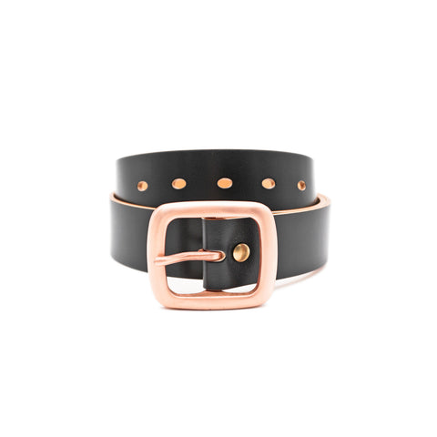 OGL Belt Copper Buckle Leather Belt Hand-Dyed Black