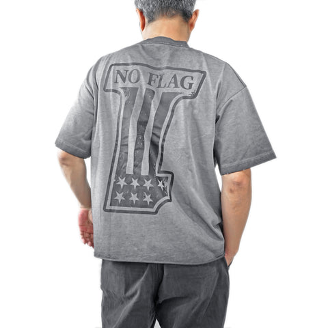 HGS No Flag Vintage Boxy Tee vintage grey washed cotton graphic T-shirt back view with model wearing