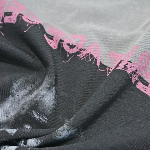 Close-up original silkscreen portrait artwork on HGS Outpost Vintage Cut-Off Tee