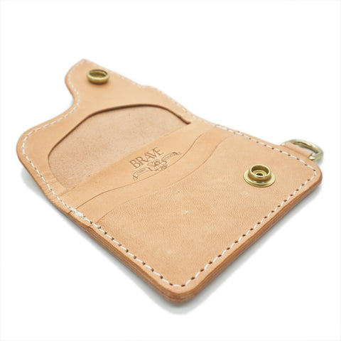 Handmade horsehide leather cardholder concho snap natural full grain detail view by BRAVE, Obbi Good Label