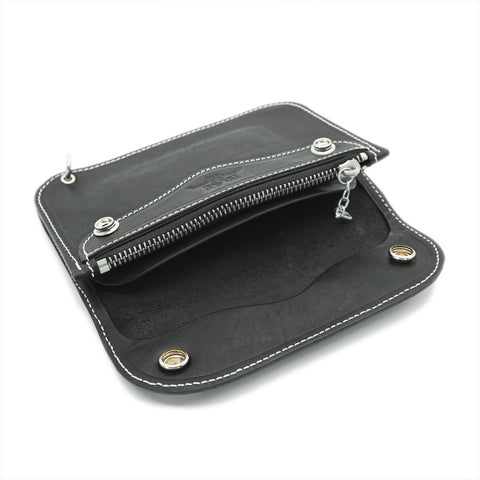 Handmade black horsehide wallet for workwear and everyday carry showing internal view