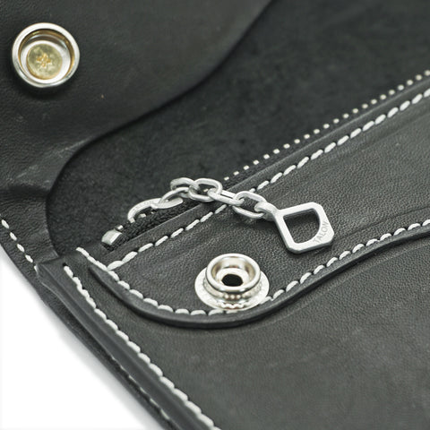 Full grain horsehide leather wallet concho edition black color handmade showing heritage talon zipper