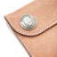 Premium horsehide leather wallet close up stitching and concho detail