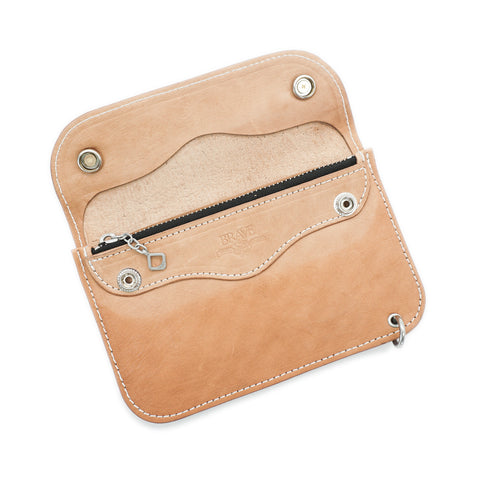 Handmade horsehide leather trucker wallet with concho snap natural full grain internal view BRAVE