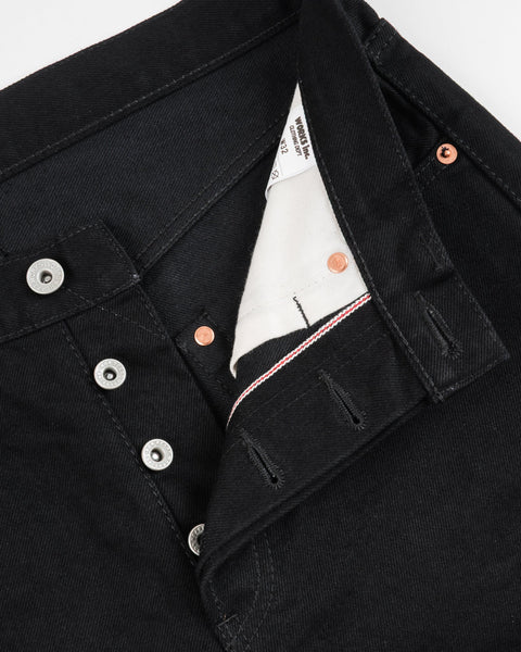 Iron Heart IH-555S-142BB in 14oz black selvedge denim jeans available at Rugged Gentlemen Shoppe