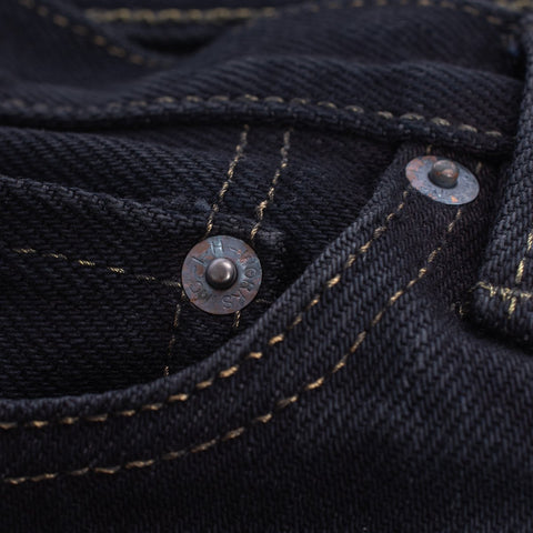 Iron Heart IH-555S-21od in 21oz indigo overdyed black selvedge denim jeans available at Rugged Gentlemen Shoppe