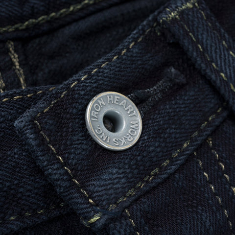 Iron Heart IH-555S-SLBod 16oz slubby selvedge indigo overdyed black denim jeans available at Rugged Gentlemen Shoppe