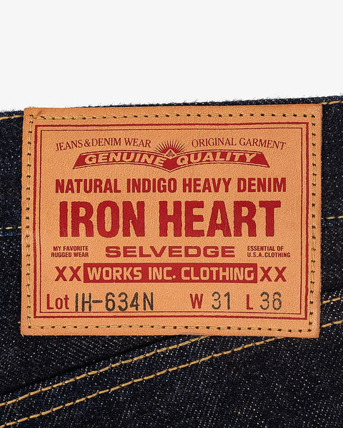 Iron Heart IH-634N in 17oz natural indigo selvedge denim jeans available at Rugged Gentlemen Shoppe