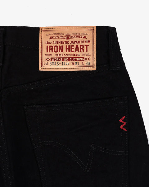 Iron Heart IH-634S-142BB in 14oz black selvedge denim jeans available at Rugged Gentlemen Shoppe