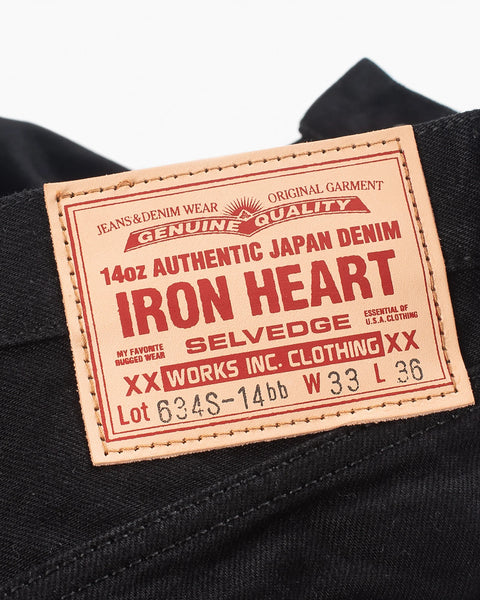 Iron Heart IH-634S-142BB in 14oz black selvedge denim jeans available at Rugged Gentlemen Shoppe